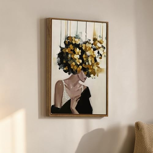 Image of Modern Abstract Woman Portrait Framed Canvas Painting For Living Room | Textured Floral Abstract Female Wall Art For Livingroom Wall Decor, Home Decor, Bedroom, Hallway's, Office, Hotel - 43x58 cm