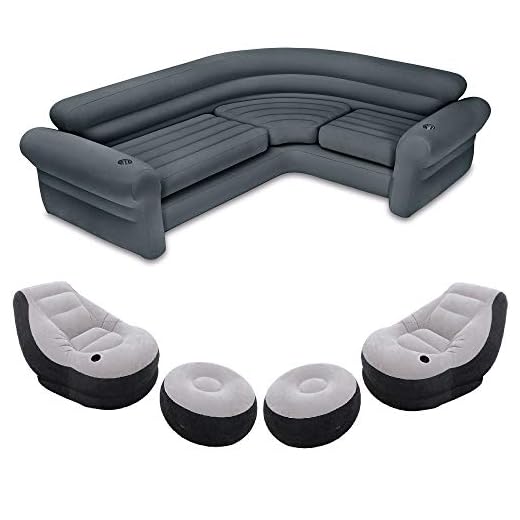 Intex Indoor Corner Sectional Couch w/Lounge Chair & Ottoman Set (2 Pack)