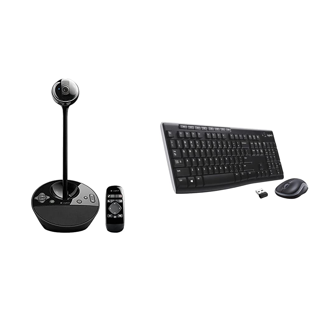 Logitech Bcc950 Conference Cam Per Conferenze Da Ufficio, Nero & Mk270 Kit Tastiera E Mouse Wireless Per Windows, Wireless 2.4 Ghz, Mouse wireless Compatto, 8 Tasti Multimediali E Scelta Rapida