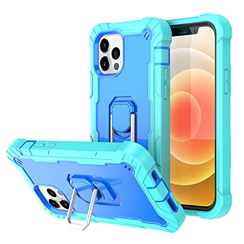 Hitaoyou iPhone 12 Case, iPhone 12 Pro case, Heavy Duty 3 in 1 Full Body Rugged Shockproof Hybrid Hard PC Soft Rubber Bumper Drop Protective Girls Women Boy Men Covers for iPhone 12/12 Pro,Aqua+Blue
