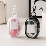 2 Pcs Portable Mini Zipper Storage Pouch with Keychain Clip, Clear Black and Clear White Small Travel Pouch for Earbuds, Charger, Keys, Cables, Coins, Makeup and Small Items