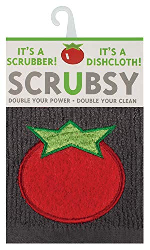 MÜkitchen SCRUBSY 100% Cotton Kitchen Dish Cloth with Built in Scrubber | Various Designs and Super Absorbant (Tomato)