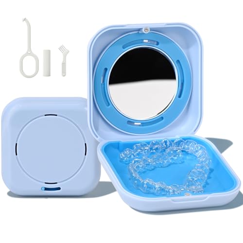 HEMILAB® Funda de retención, funda delgada de alineación con agujeros de ventilación, compatible con Invisalign, funda protectora bucal con espejo, bonita funda de retención de ortodoncia con