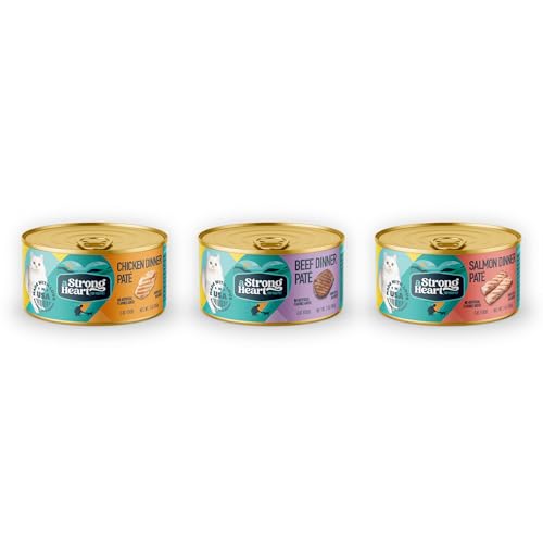Image of A Strong Heart Canned Wet Cat Food, Chicken, Beef and Salmon Variety Pack - 3 oz Cans (Pack of 24), Made in The USA with Real Chicken, Beef and Salmon