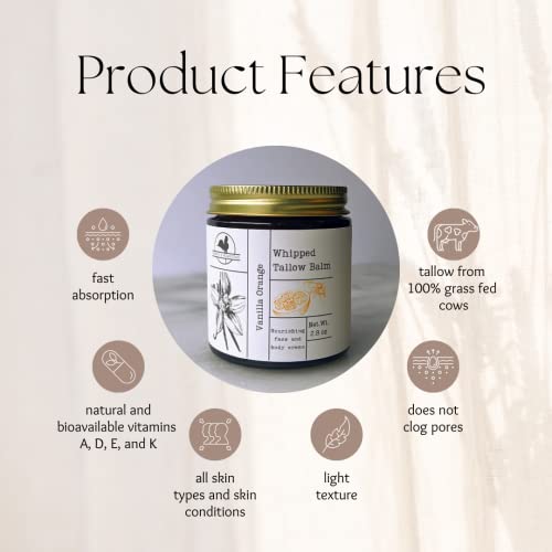 Hearth And Homestead: Handmade Whipped Tallow Balm (Vanilla Orange) - Organic Body Butter With Infused Olive Oil, For Eczema, Rosacea, Baby - 1.3 Oz #TOP6
