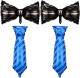 4PCS Father's Day Balloons Father's Day Party Decorations Black Bow Tie Blue Necktie Foil Balloons for Happy Fathers Day Dad Birthday Party Decorations