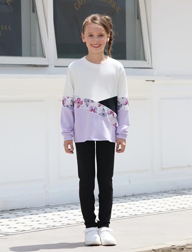 PATPAT Little Girls Clothes Crew Neck Leopard Color Block Sweatshirt and Leggings Girls Outfits Size 4-14Y2
