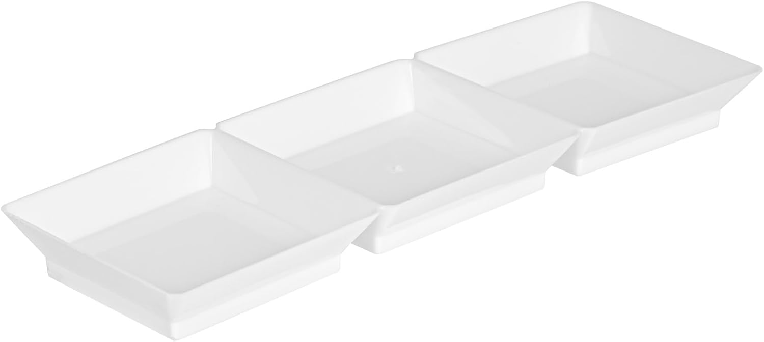 Restaurantware 7.5 x 2.5 Inch Sauce Trays 100 Disposable Divided Serving Plates - Lids Sold Separately Disposable White Plastic 3 Compartment Serving Dishes For Condiments Appetizers Or Snacks