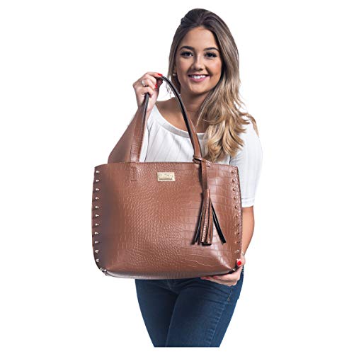 Kit Bolsa Sacola Feminina Grande + Necesser Lindas Dia Dia Willibags (Caramelo)