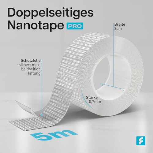 FIXWERK Nano Tape Pro, Double-Sided, Tearable Nano Tape, Extra Strong, Roll 5 m x 3 cm x 0.7 mm, Transparent - Image 2