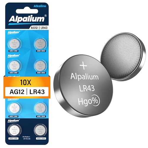 AG12 LR43 Knopfzelle Batterien 10er Pack - Alkaline, 1.5V Alpalium für Armbanduhren, Taschenrechner, Messgeräte und Thermometer LR1142 – Ansicht 1