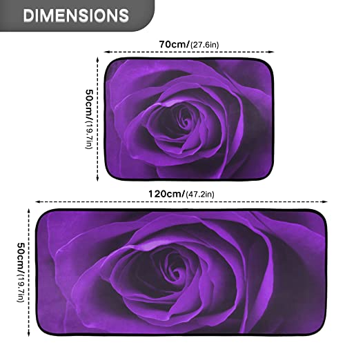 Cataku Valentine's Day Purple Rose Kitchen Rugs Sets Of 2 Non Slip Kitchen Mat Polyester Area Rugs Set Floor Mats Washable Carpet Mat Comfort Standing Mat For Kitchen Laundry Sink Office #TOP2