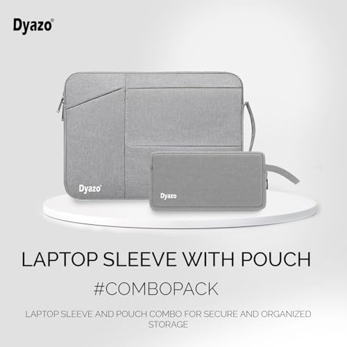 Image of Dyazo 15-15.6 Inch Laptop Sleeve with Charger Pouch | Three Pocket Water Resistant Sleeve Case | Compatible for MacBook, HP, Dell, Acer, Asus, Microsoft, Samsung and Other Notebooks (Grey)