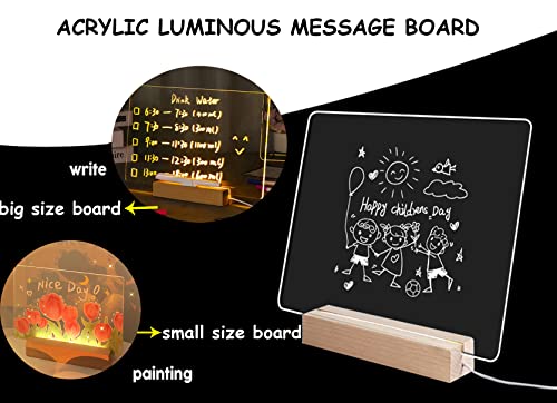 2 Sets Of Acrylic Dry Erase Board With Light , 11.8 X 7.87" And 7.87 X 7.87" Two Sizes Acrylic Whiteboards With Stand , For Study , Work And Personal Creative Use #TOP6