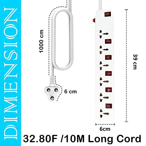 Image of FEDUS 32.8 Feet Long Extension Board Extension Box | Spike Guard 6 Socket 6 Switch Junction Box with Switch, Extension Cords Cord, Spike Buster, Extension Board with 4m Wire (6 Socket 6 Switch)