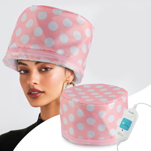 Electric Hair Steamer Cap, Hair Care Hat Heating Cap with 2 Mode Temperature Control, Removable & Washable for Hair Spa Home Thermal - Pink & White