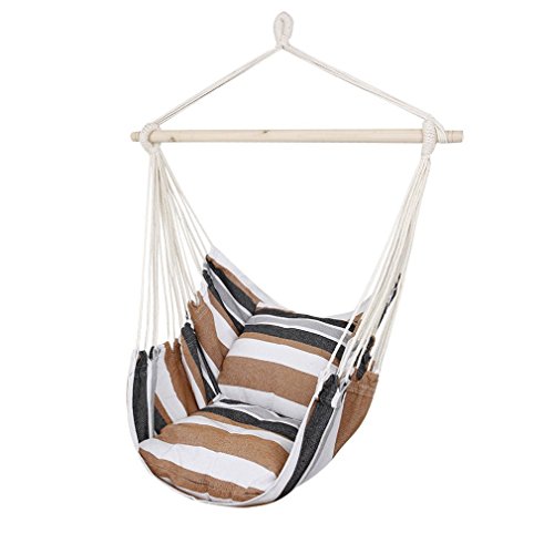 CCTRO Hanging Rope Hammock Chair Swing Seat, Large Brazilian Hammock Net Chair Porch Chair for Yard, Bedroom, Patio, Porch, Indoor, Outdoor - 2 Seat Cushions Included