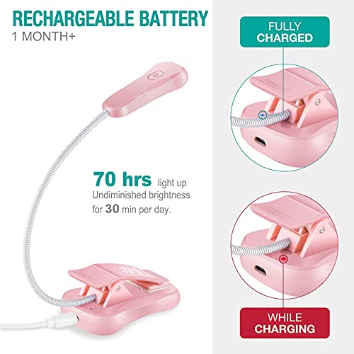 Vekkia Rechargeable Book Light For Reading In Bed, 3 Color X 3 Brightness, Lightweight Reading Light, Up To 70 Hours Lighting, Perfect For Readers, Travel (Pink) #TOP3