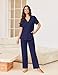 Ekouaer Pajamas for Women Set Button Up Sleepswear 2 Piece Short Sleeve PJ Top and Long Pants Loungwear With Pocket Navy XXL