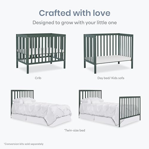 Image of Dream On Me Edgewood 4-in-1 Convertible Mini Crib in Olive