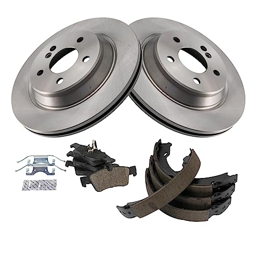Image of TRQ Rear Brake Pad and Rotor Set Ceramic Parking Brake Shoe Compatible with 2003 Mercedes-Benz CL500 2003-2006 S430 S500