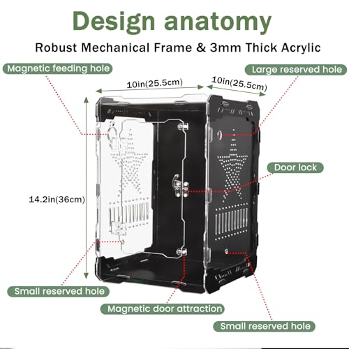 Image of Acrylic Terrarium 14x10x10 Inch - Front Opening Reptile Enclosure with Magnetic Feeder - Escape-Proof Habitat for Arboreal Tarantulas, Scorpions & Geckos