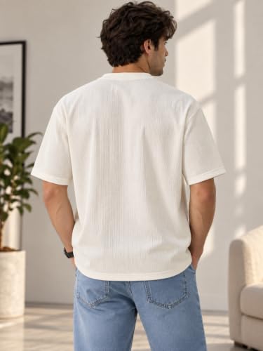 Image of Leriya Fashion T Shirt for Man | Men Luxury Vertical Stripe Textured T-Shirt | Classic Crew Neck Short Sleeve Knit Tee | Cotton Tshirts for Men | Regular Fit Soft Tshirt with Modern Golf Athletic