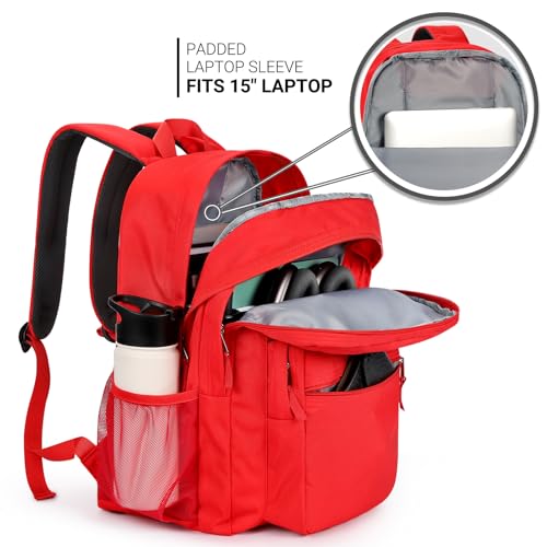 Image of ZORFIN 26L Backpack for College, and Travel: Water Resistant Bookbag - Red