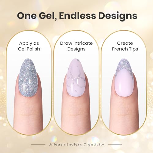 Image of Beetles Silver & Golden Nail Art Gel Liner 2 Pcs Reflective Glitter Gel Nail Polish Soak Off Uv Lamp for Thin French Line Nails Manicure Nails Art Brush Paint