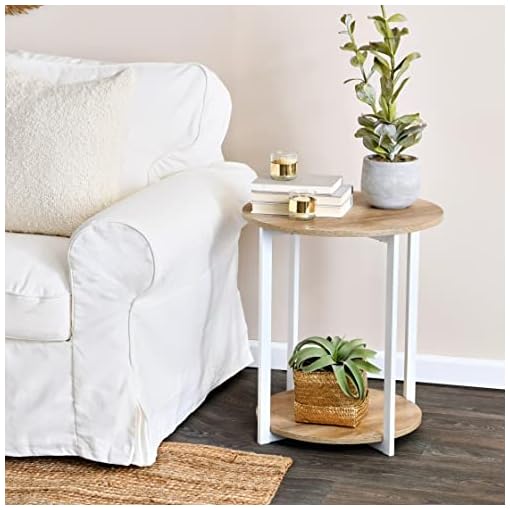 Household Essentials Coastal Oak Round End Table 2 Tier Beachfront Decor