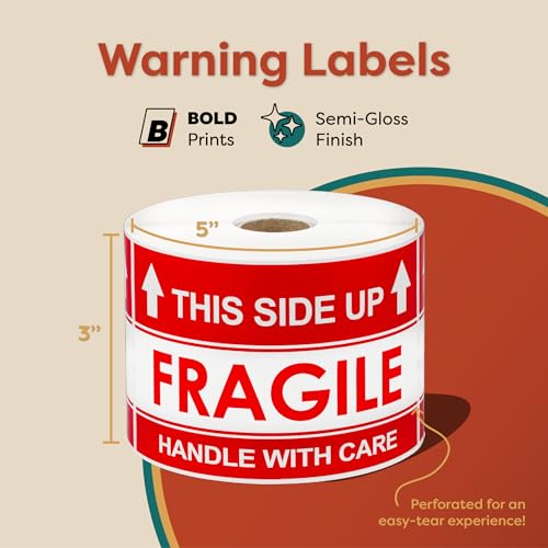 Aegis Premium Labels LB-WL0305-TSU 3 Inch X 5 Inch This Side Up Arrow - Handle With Care, Warning Shipping Labels thumb #1