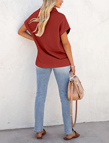 Pgands Women's Short Sleeve Polo Shirts Summer Collared Button Down Top Casual V Neck Loose Fit T Shirt #TOP2