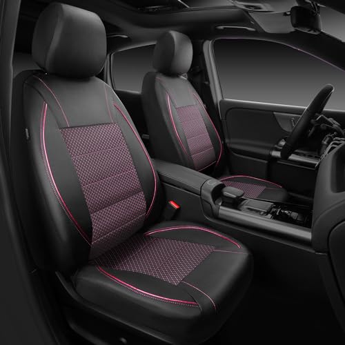 Image of CAR PASS Piping PU Leather Car Seat Cover Full Set,Inside Zipper Design and Reserved Opening Holes,Airbag Compatible,Universal FIT for Car, SUVs,Van,Trucks(Full Set, Black & Pink)