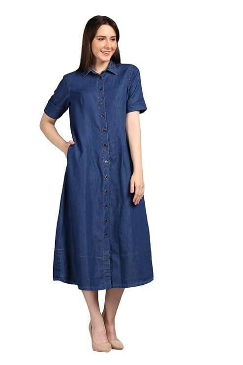 Wrangler Shirt Type Design Denim Kurti in blue