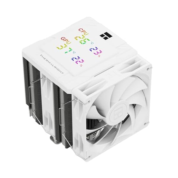 Thermalright Peerless Assassin 120 Digital White CPU Air Cooler, Digital Screen Top Cover,6 Heatpipes Computer CPU Cooler, for AM4/AM5,Intel LGA1700/1851/1150/1151/1200, PC Cooler-White