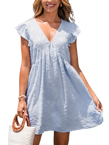 Image of CUPSHE Women's Summer Flutter Sleeve Sundress V Neck Tunic Flowy Mini Dress CasualHoliday Beach Short Dresses