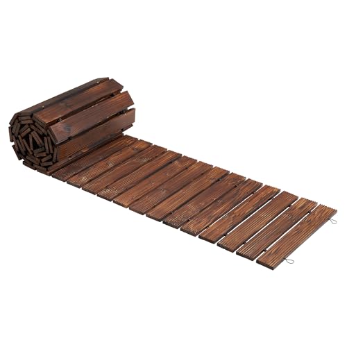 Spurgehom 12FT Wooden Garden Pathway Straight Outdoor Walkway Roll Out Cedar Wood Patio Flooring Path Decorative Lawn Patio Pavers Boardwalk Beach Wedding Party (Brown)