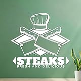 Wandaufkleber Steak frisch und köstlich – bestes Fleischrestaurant 54x58.8cm Ladendekoration Weiß