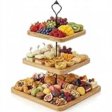Lallisa 3 Tier Cupcake Stand Wooden Rustic Tiered Serving Tray Square Cupcake Tower Cake Stand Farmhouse Decor Dessert Table Display Set Cookie Candy Buffet Holder for Wedding Home Tea Party Birthday