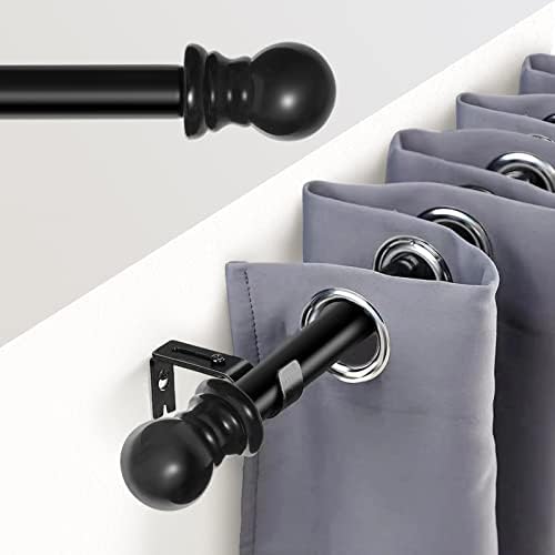 Curtain Rod for windows,1-Inch Adjustable Single Curtain Rods for Windows 25 to 38-Inch,Includes 2 Mounting Brackets,Black