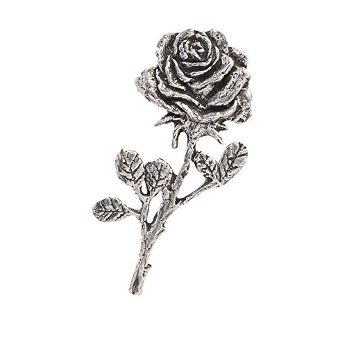 Large Rose with Stem Pin, Pewter, 3 Inches, 100% Handmade in the USA, Flower, Bloom, Garden, Blossom, Realistic, Metal, Lapel, Hat, Brooch, Gift, Jewlery, Over 3100 Unique Designs