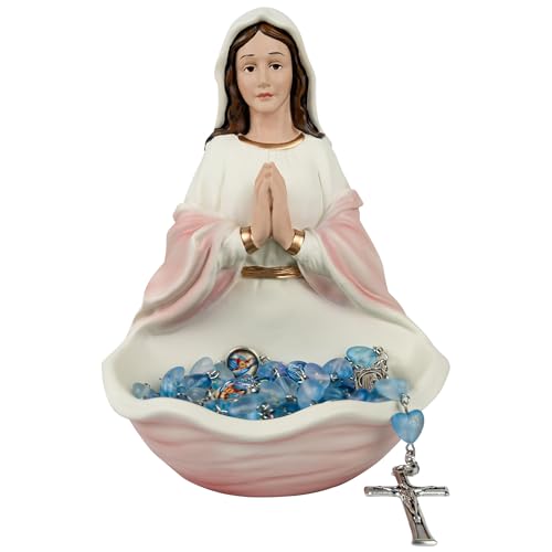 Estatua Virgen María Porta Rosario Decorativa Rosa 6 pulg