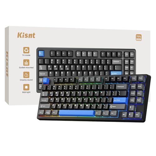 Wireless Mechanical Keyboard,Gasket Mounted with Creamy Sound,Bluetooth/2.4GHz/USB-C,Custom Hot Swappable,RGB Backlit,75% Compact Layout for Gaming/Typing/Win/Mac/PC(Textured Black,Linear Switch)