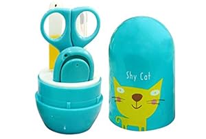 Alya Baby Grooming Essential Nail Manicure Pedicure Safety Cutter Kit 4 IN 1 Combo Premium Quality with Cute Printed Portable Travel Protective Case (0 Months+ , GREEN CAT)
