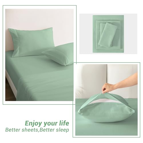 Image of Softan Microfiber Full Sheet Set with Non-Slip Corner Straps, Sage Green | 15 inch Deep Pocket Fitted Bed Sheets, Double Brushed Microfiber, Sheets & Pillowcase for All Season