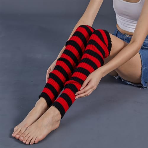 Image of Benefeet Striped Leg Warmers for Women & Girls - Ribbed Knit Soft Colorful Long Warmers for 80s 90s Dance Party