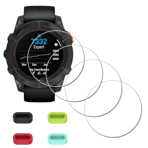 iDaPro [4Pcs Screen Protector for Garmin Fenix 7 Pro Solar/fenix 7 Pro Solar Sapphire+[4Pcs] Silicone Anti-dust Plugs,Tempered Glass,9H Hardness,Anti-Scratch,Anti-Bubble,Easy Installation