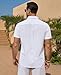 DEMEANOR White Linen Shirts for Men Short Sleeve Button Down Shirts Summer Beach Casual Linen Shirt Vacation Medium