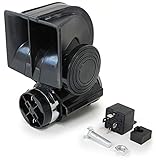 Druckluft Fanfare SCHWARZ mit integriertem Kompressor MEGA LAUT !!! ca. 140 dB Universell passend für alle Fahrzeuge mit 12 Volt Anschluß Daten: Höhe: 154 mm Breite: 100 mm Tiefe: 112 mm 530 / 680 Hz 12 Volt