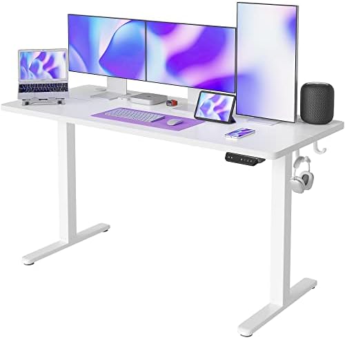 FEZIBO Height Adjustable Electric Standing Desk, 100 * 60cm Stand up Table, Sit Stand Home Office Desk with Splice Board, Black Frame/Black Top
